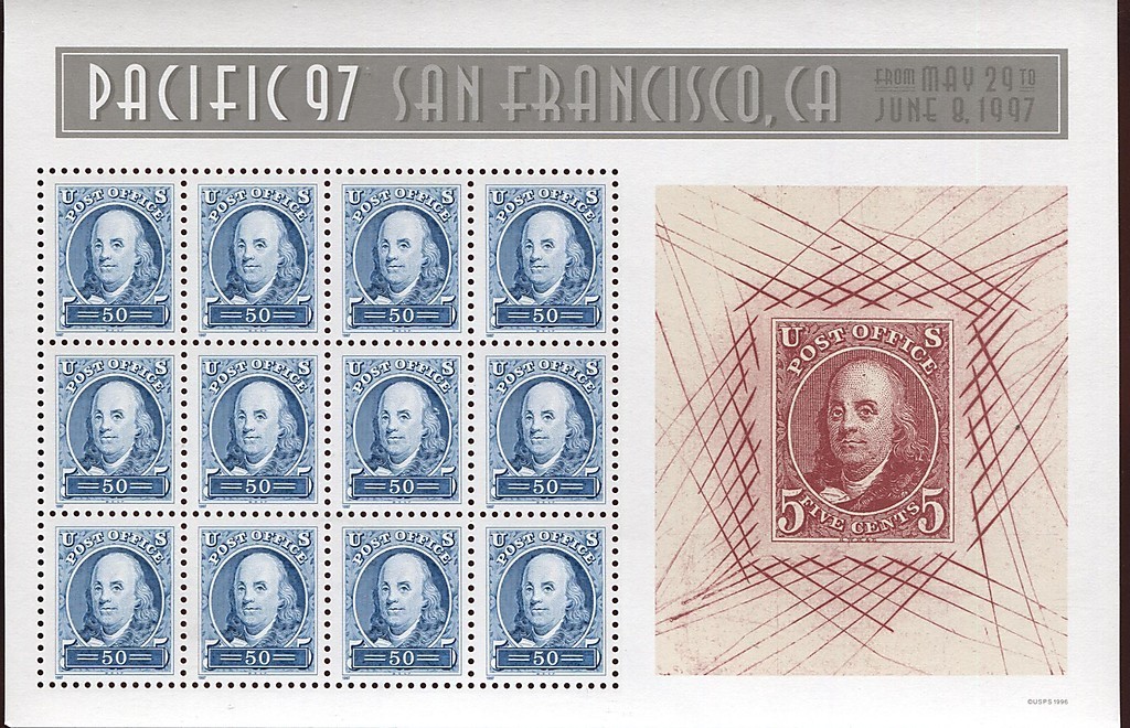 1997 US - Sc3139 50¢ Pacific 97 (Blue) Pane (12) MNH